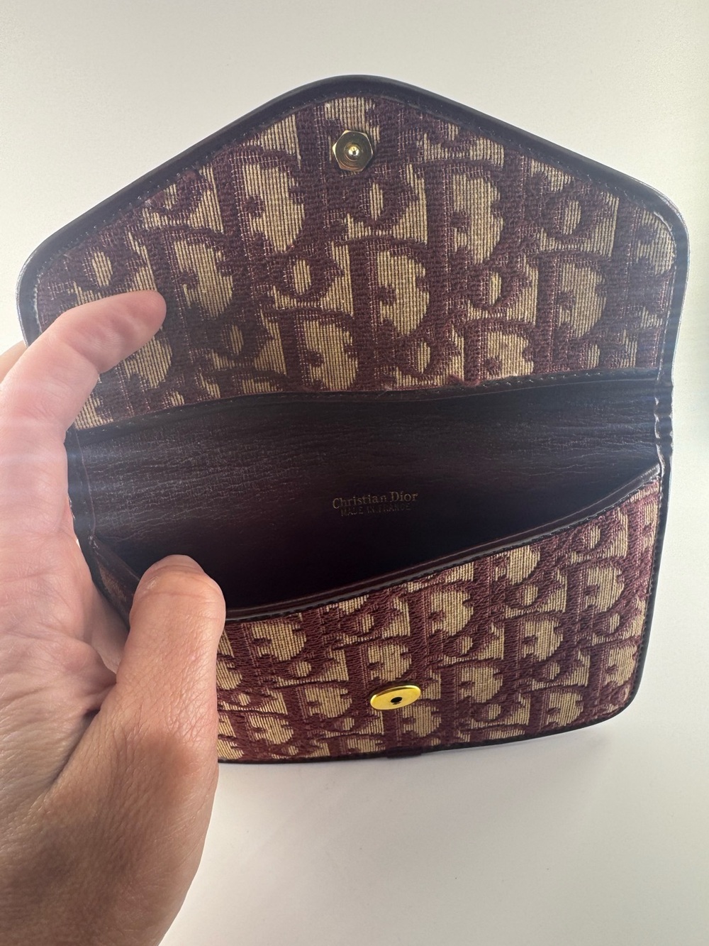 Christian Dior Vintage Oblique Wallet On Chain Burgundy Bordeaux Monogram AUTH - Picture 11 of 13